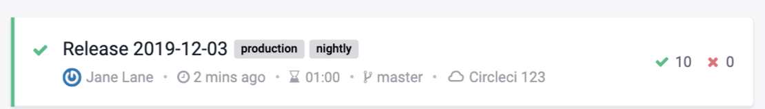 Cypress run in the Dashboard displaying flags